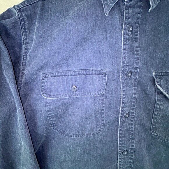 Cabelas Blue Heavy Duck Canvas Flannel Lined Chore Jacket Mens L Reg 100% Cotton - Picture 2 of 7